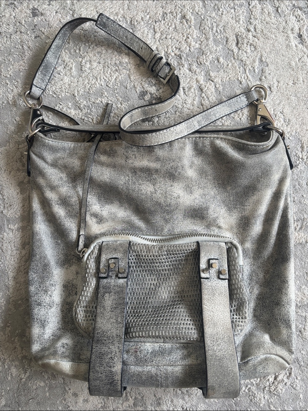 Silver Sho + Lo Metallic leather Zip-Top Hobo Bag